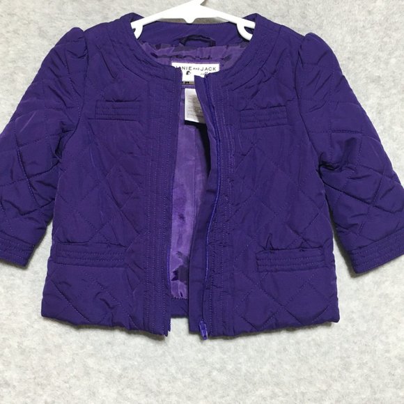 Janie and Jack Collection Girls 6-12M Jacket Quilted Coat Purple Full Zip Jacket - Picture 3 of 6
